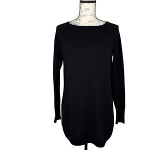 Halogen Black Cashmere Blend Boat Neck Split Hem Long Sleeve Sweater Size Medium